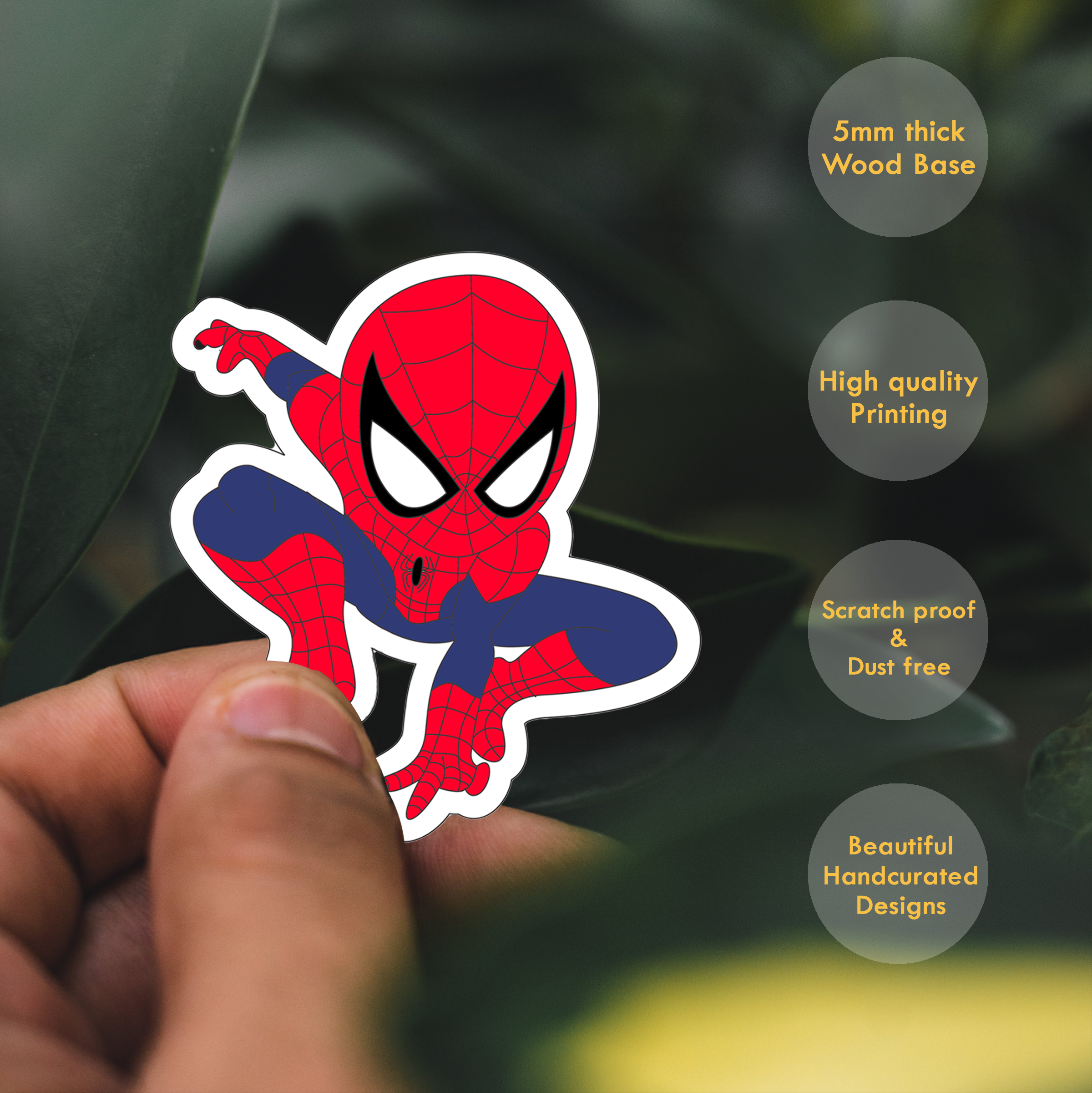 Wooden Fridge Magnet - Spiderman Style